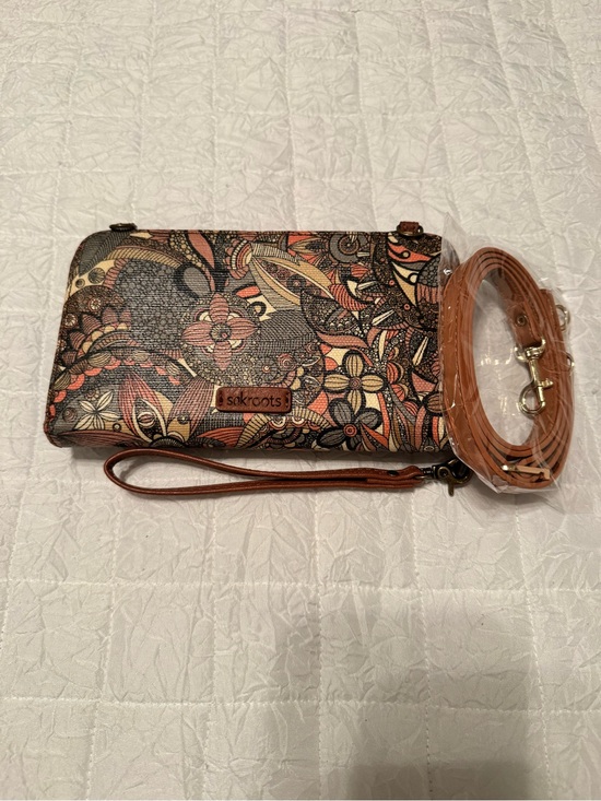 Sakroots Handbags - Sakroots Multicolor Floral Crossbody Wallet with Brown Trim